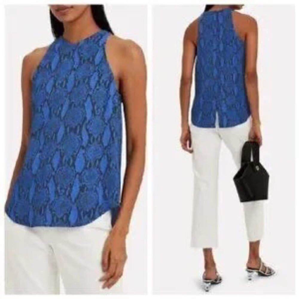 A.L.C. Blue Anise Snakeskin-print Python Tank Top Size: 4 - Picture 2 of 11
